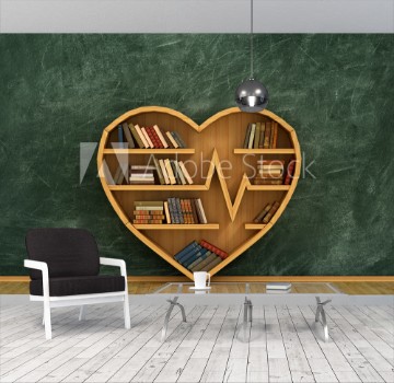 Picture of Concept of training Wooden bookshelf full of books in form of h